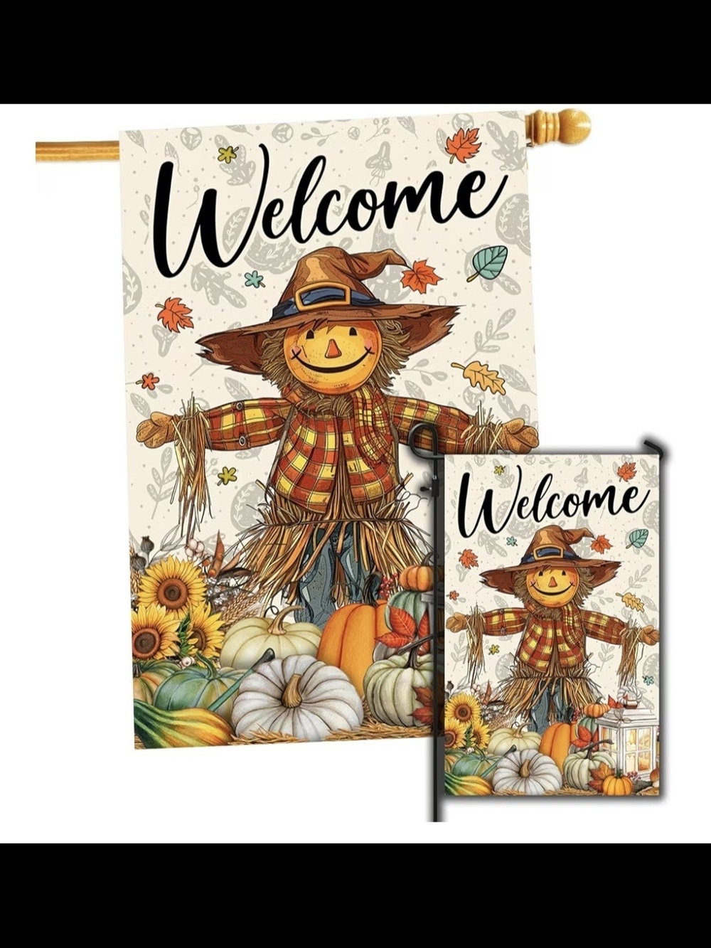 Welcome Harvest Scarecrow Garden And Home Flag Set Of 2 #1284
